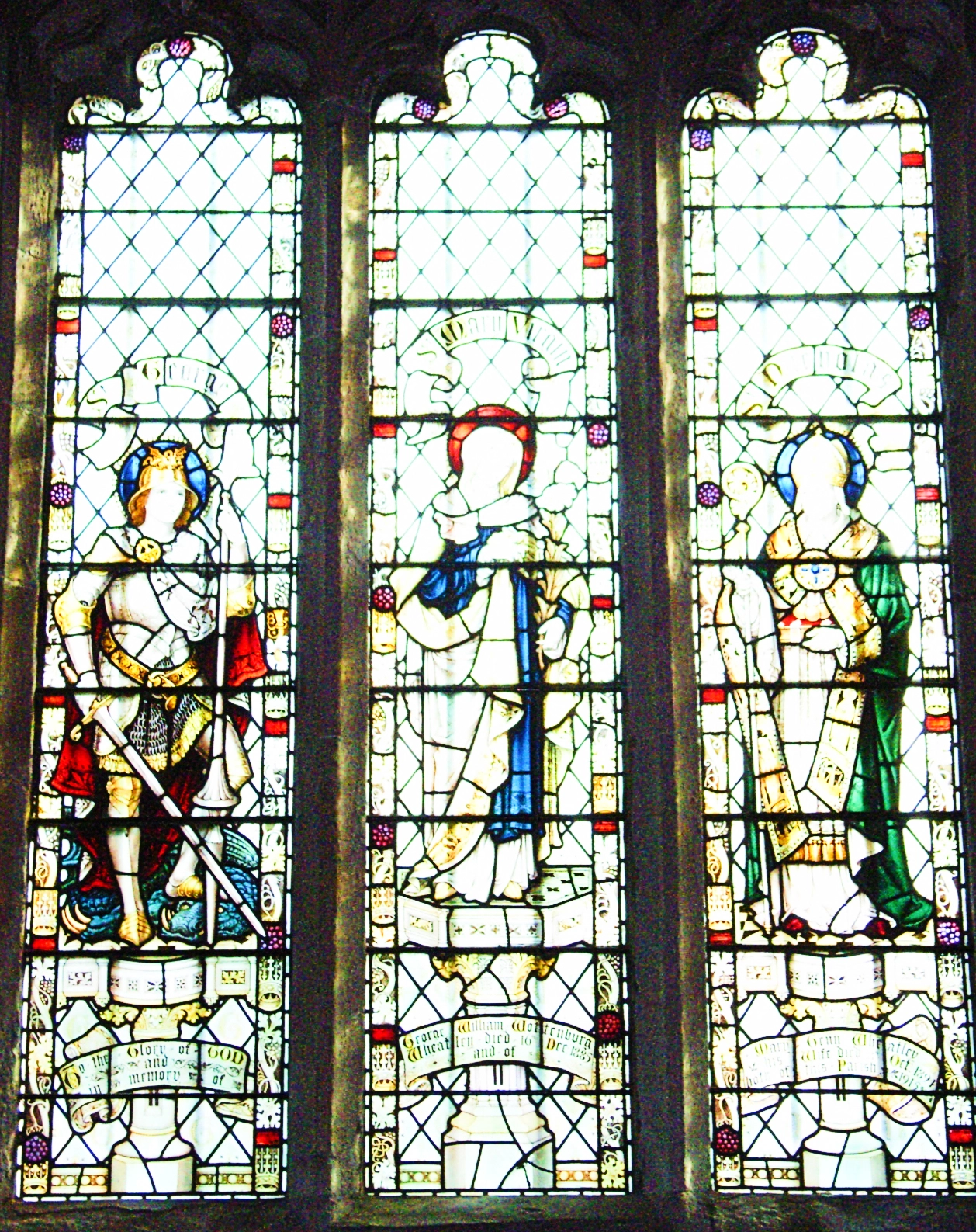 st. nicholas church windows in charlwood, surrey